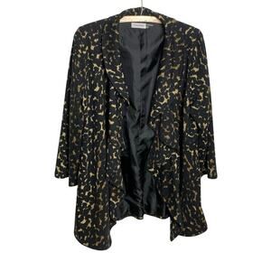 Calvin Klein Draped Lapel Long Leopard Print Jersey Knit Jacket- Size 14